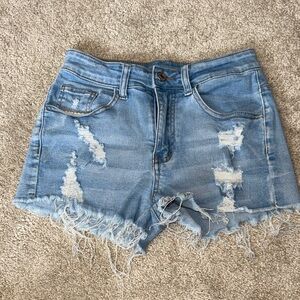 SHEIN Light Blue Distressed Denim Shorts